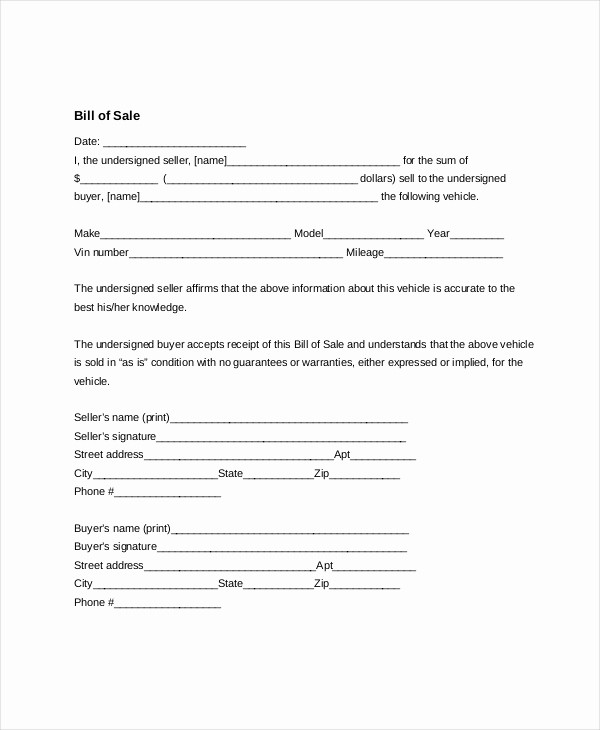 Generic Bill Of Sale Vehicle Inspirational 7 Sample General Bill Of Sale forms