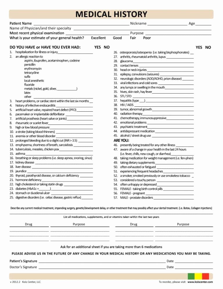 Generic History and Physical form Beautiful Choosing Good General Medical History form – Medical form
