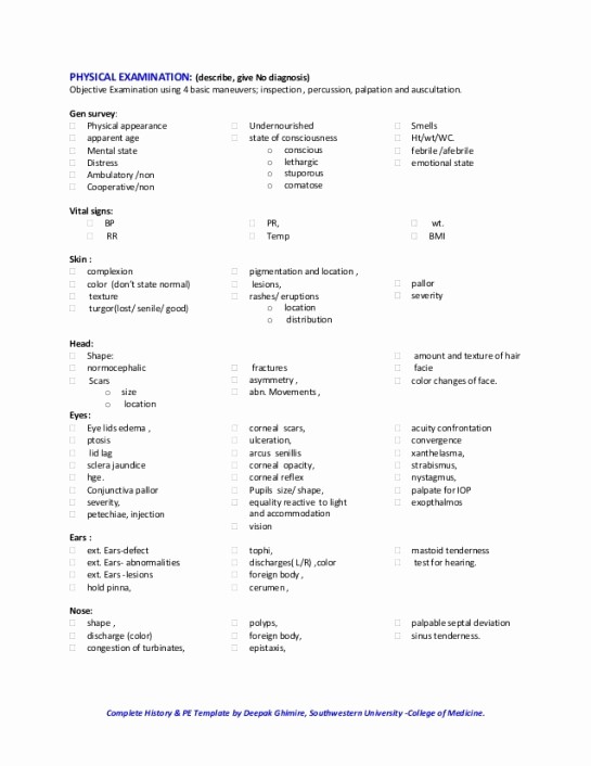 Generic History and Physical form Inspirational 15 Physical Exam Template [word Excel Pdf] for Men and