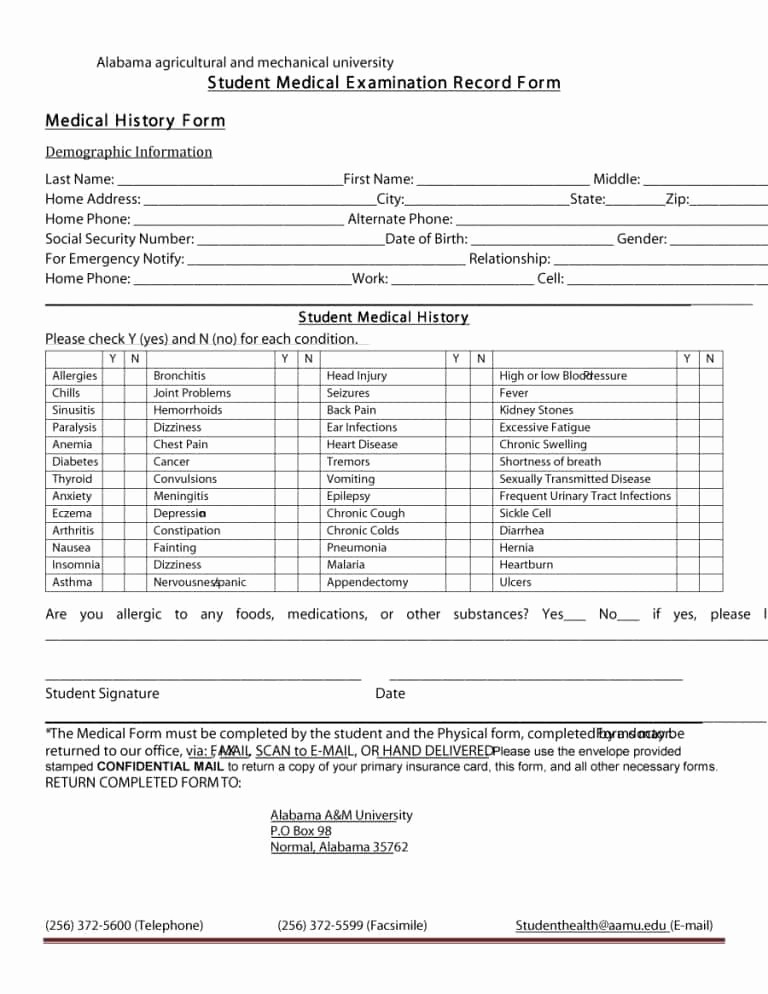 Generic History and Physical form Lovely Medication Record Template 67 Medical History forms [word