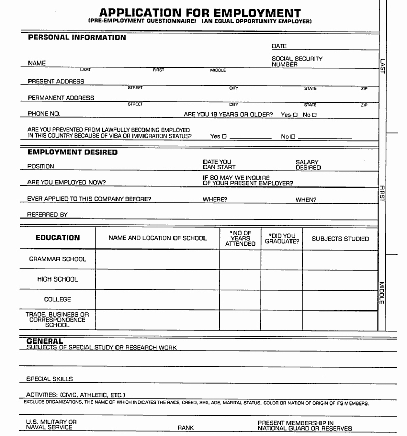 Generic Job Application Fillable Pdf Awesome Employment Application form Free Printable Documents