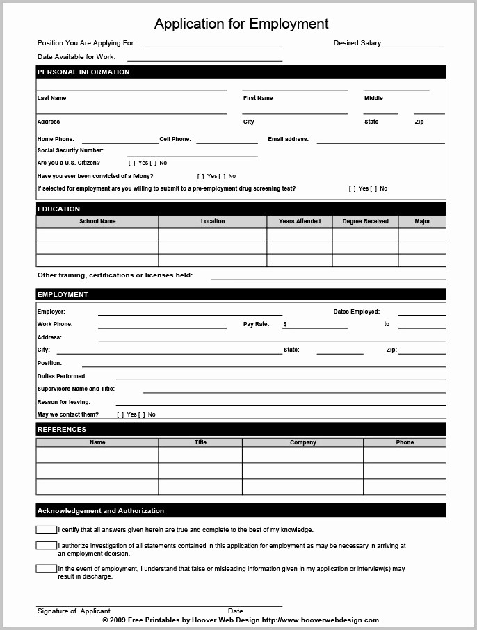 printable job application form pdf