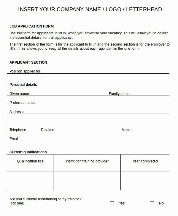 Generic Job Application to Print Awesome Free Printable Generic Job Application form