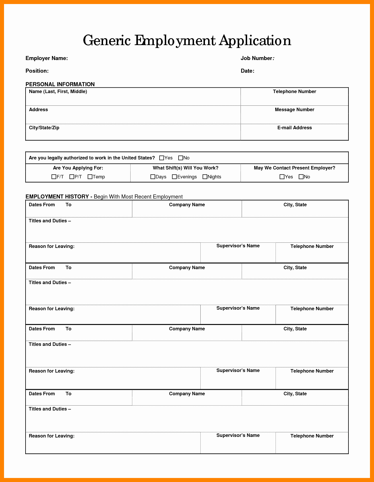 Generic Job Application to Print Best Of 6 Free Printable Generic Job Application