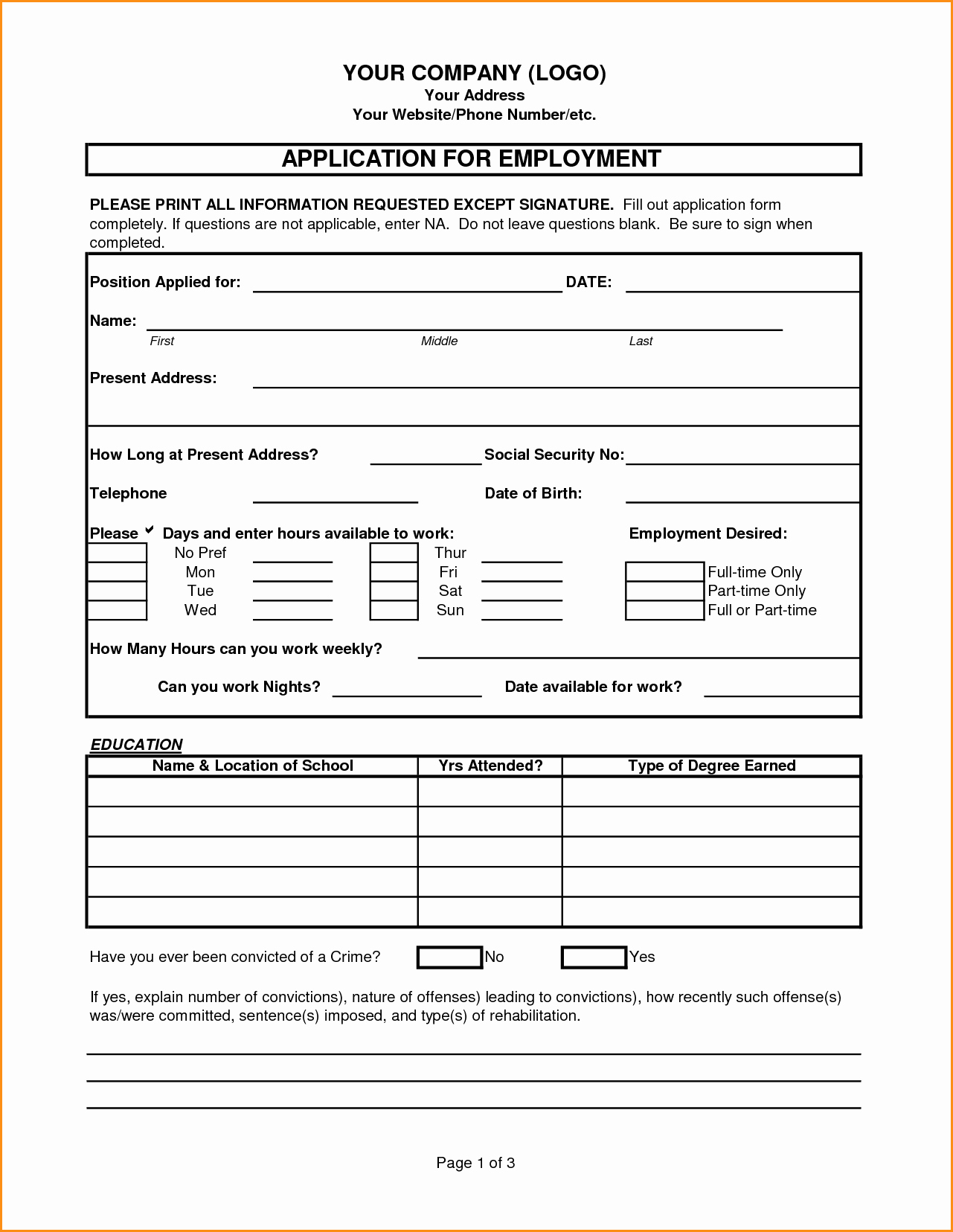 Generic Job Application to Print Best Of 7 General Job Application Printable