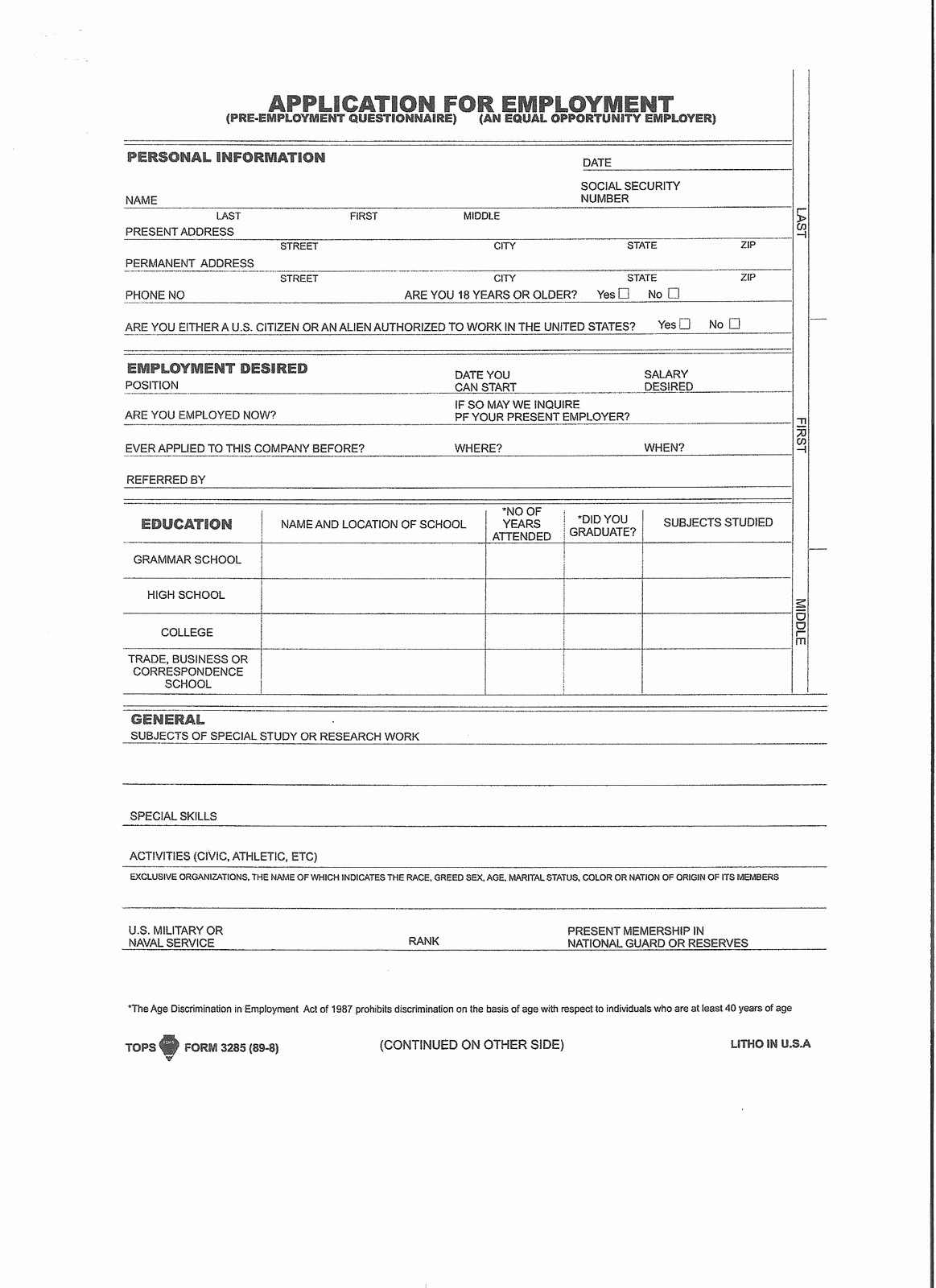 Generic Job Application to Print Fresh Printable Blank Employment Application form