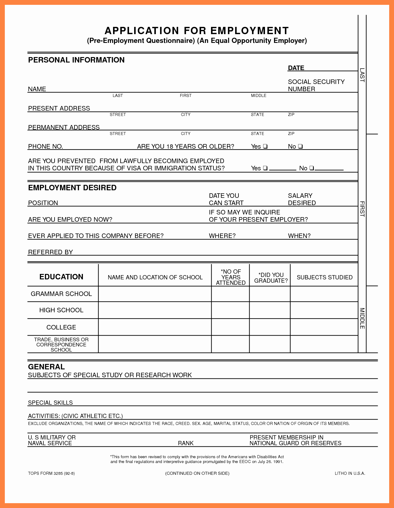 Generic Job Application to Print Luxury 8 Generic Application for Employment