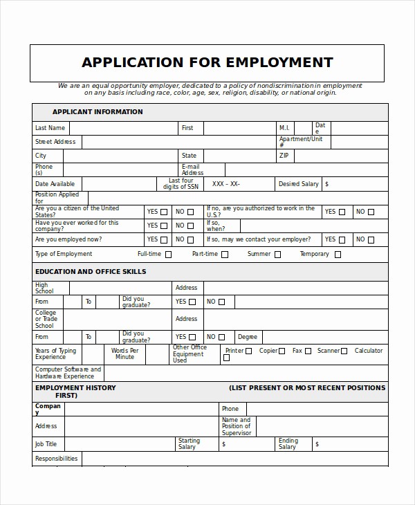 Generic Job Application to Print New Generic Employment Application
