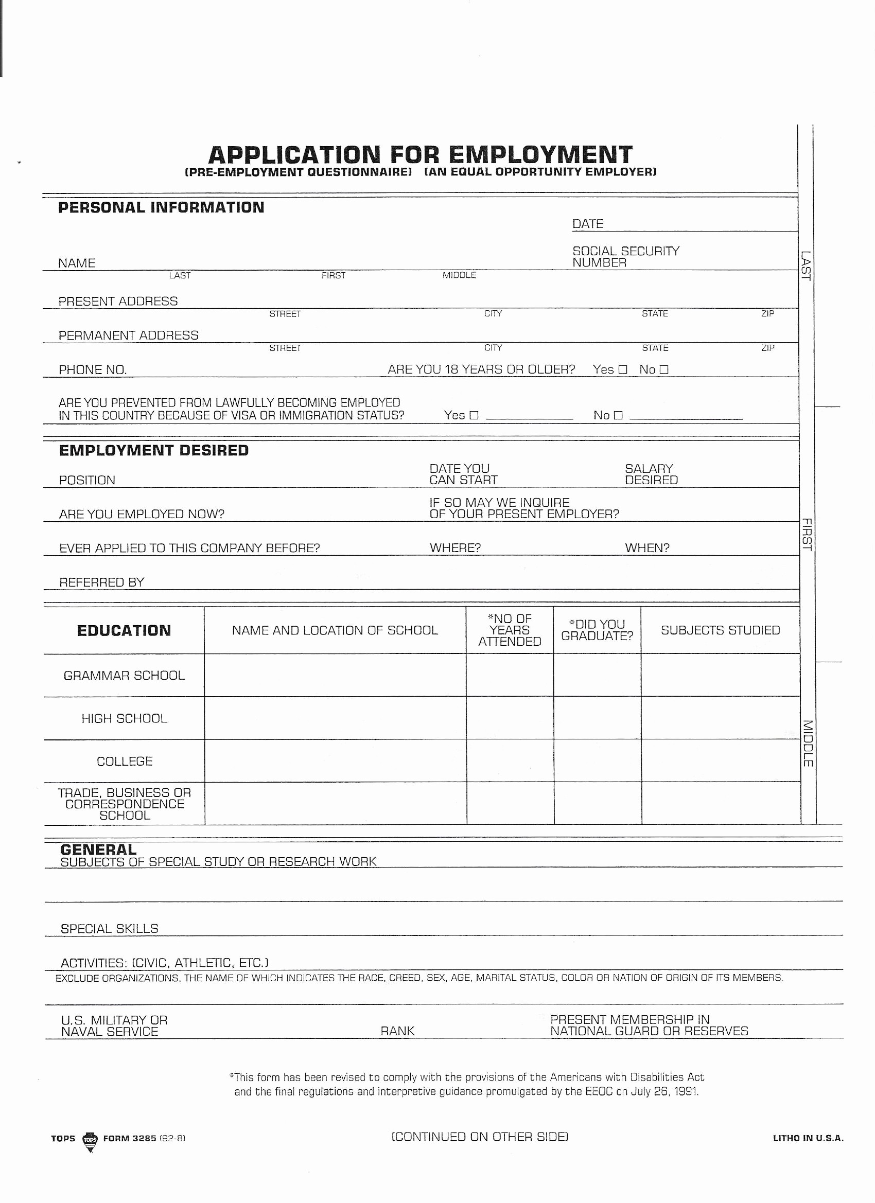 Generic Job Application to Print Unique Best S Of Generic Employment Application form Pdf