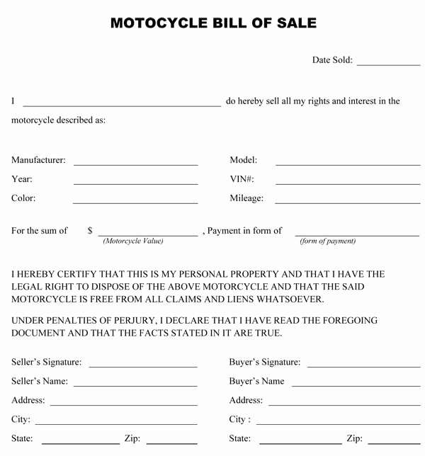 Generic Motorcycle Bill Of Sale Elegant Dirt Bike Bill Sale Free Printable Motorcycle Bill
