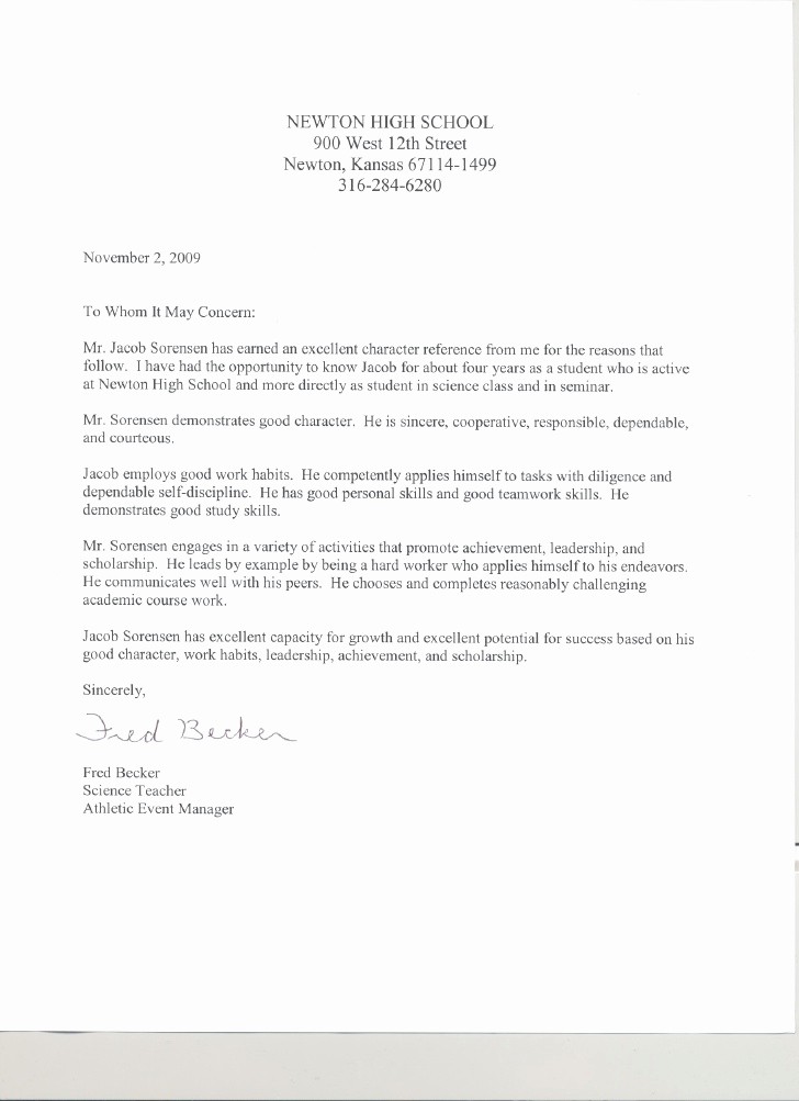 Generic Recommendation Letter for Student Beautiful Reference Letter From Fred Becker