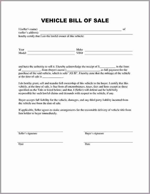 free vehicle bill of sale form download pdf word printable