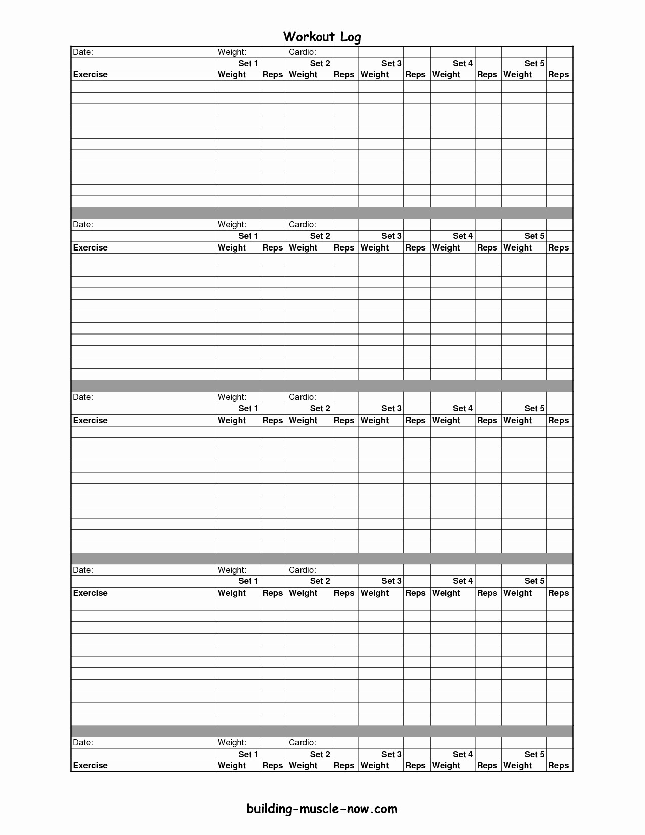 Google Sheets Weight Loss Template Luxury Free Printable Workout Log Template