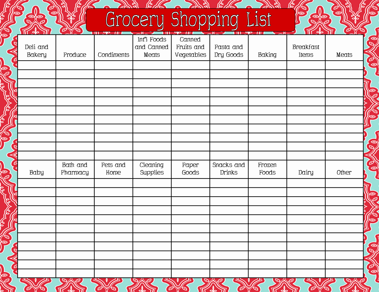 Grocery List by Aisle Template Elegant Grocery Shopping List Printable Nisartmacka