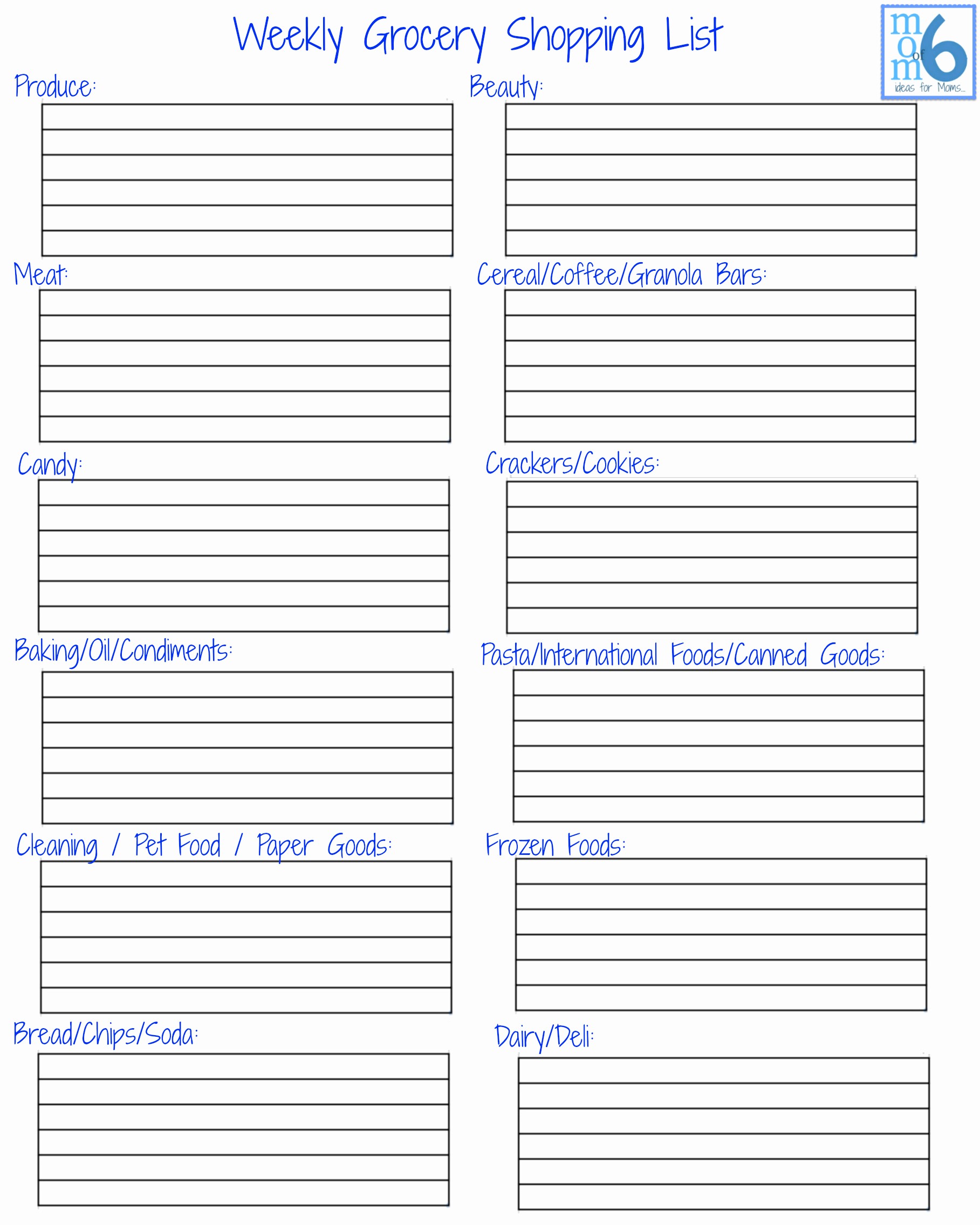 Grocery List by Aisle Template Lovely 8 Best Of Printable Weekly Grocery Shopping List