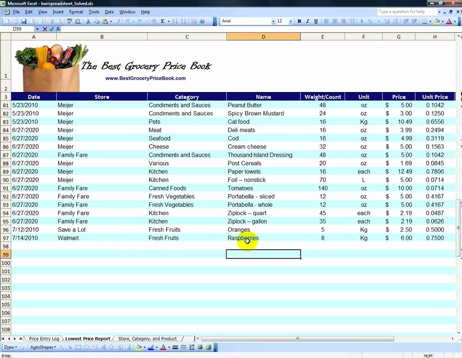 Grocery List with Prices Template Awesome Free Grocery Price Book Spreadsheet Download