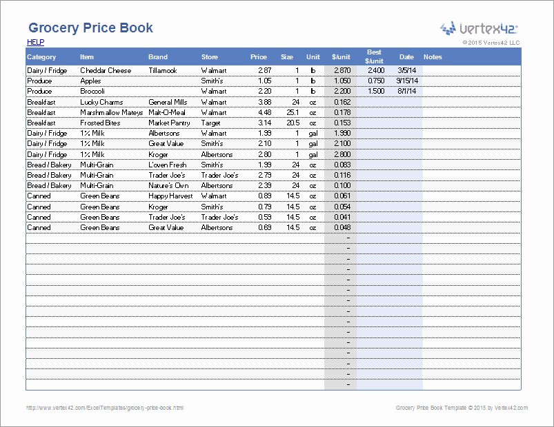 Grocery List with Prices Template Fresh Grocery Price Book Template