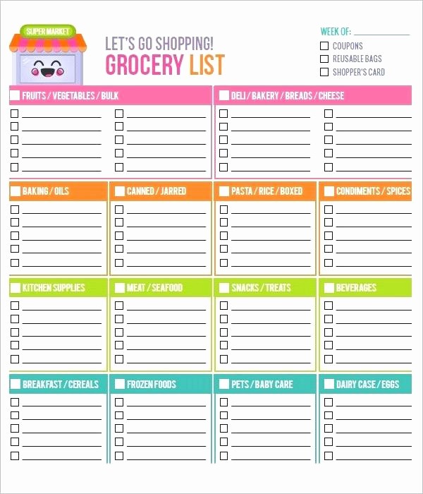 Grocery List with Prices Template Lovely Printable Grocery List Template Pdf Latest Picture
