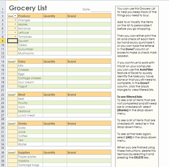 Grocery Shopping List Template Excel Awesome Grocery Shopping List Template for Excel