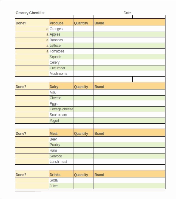 Grocery Shopping List Template Excel Elegant 35 Checklist Templates Free Sample Example format