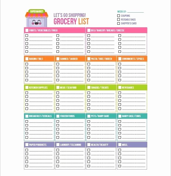 Grocery Shopping List Template Excel Elegant 8 Blank Grocery List Template – Free Word Excel Pdf