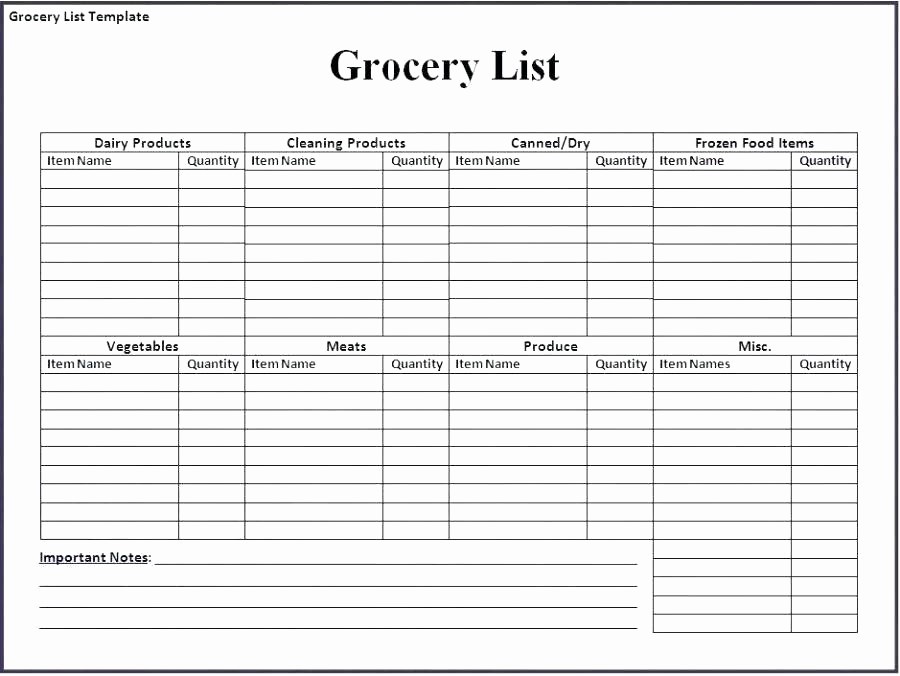 Grocery Shopping List Template Excel Lovely Printable Grocery List Template Pdf Excel Templates