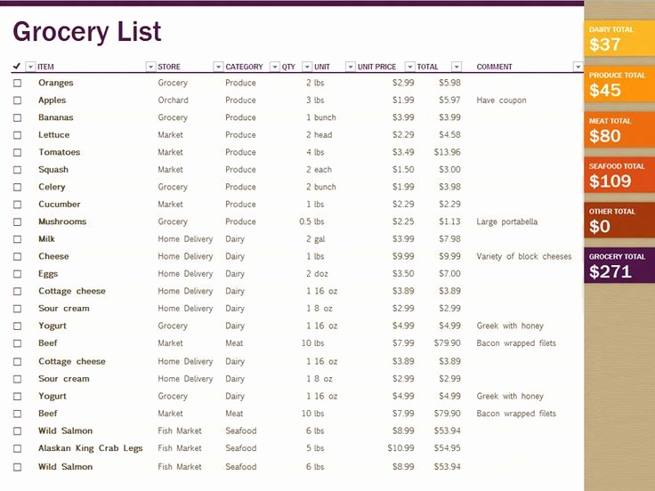 Grocery Shopping List Template Excel Luxury Grocery List Template Excel Fice