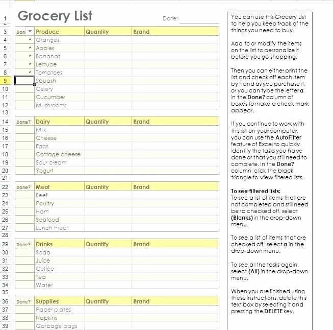 Grocery Shopping List Template Excel New Healthy Grocery List Template In Excel format Food