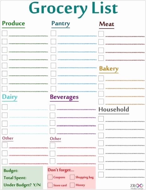 Grocery Shopping List Template Excel Unique 6 Grocery List Templates formats Examples In Word Excel