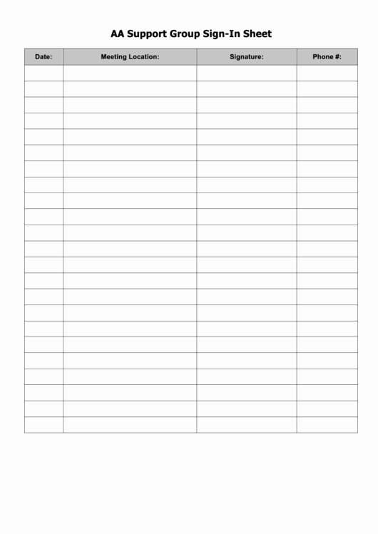 Group Sign In Sheet Template Inspirational Fillable Aa Support Group Sign In Sheet Printable Pdf
