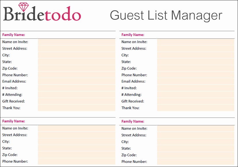 Guest List for Wedding Template Elegant 7 Wedding Guest List Template Free Word Excel Pdf formats