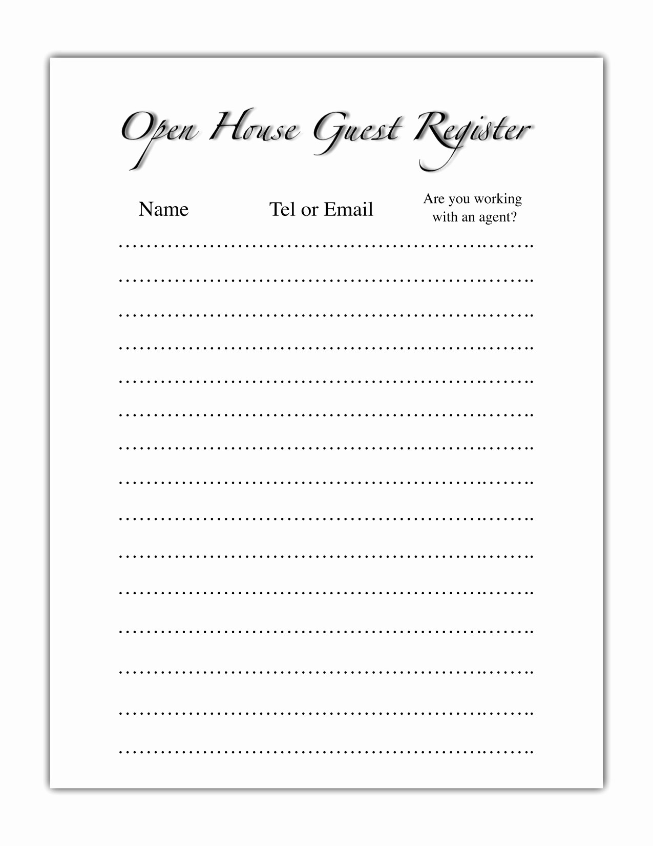 Guest Sign In Sheet Templates Fresh Open House Guest Register