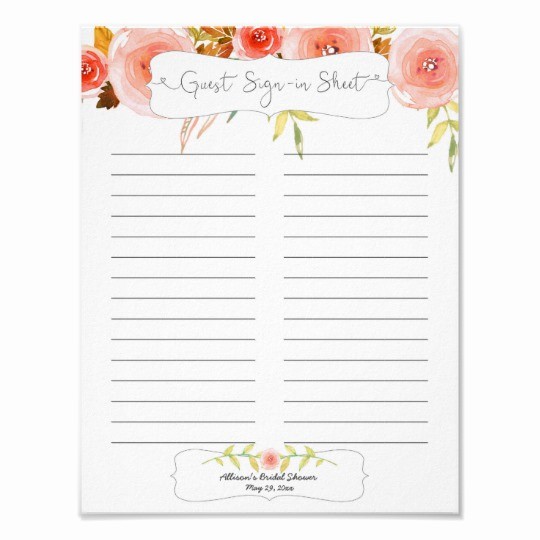 Guest Sign In Sheet Templates Inspirational Bridal Shower Guest Sign In Sheet Blush Floral