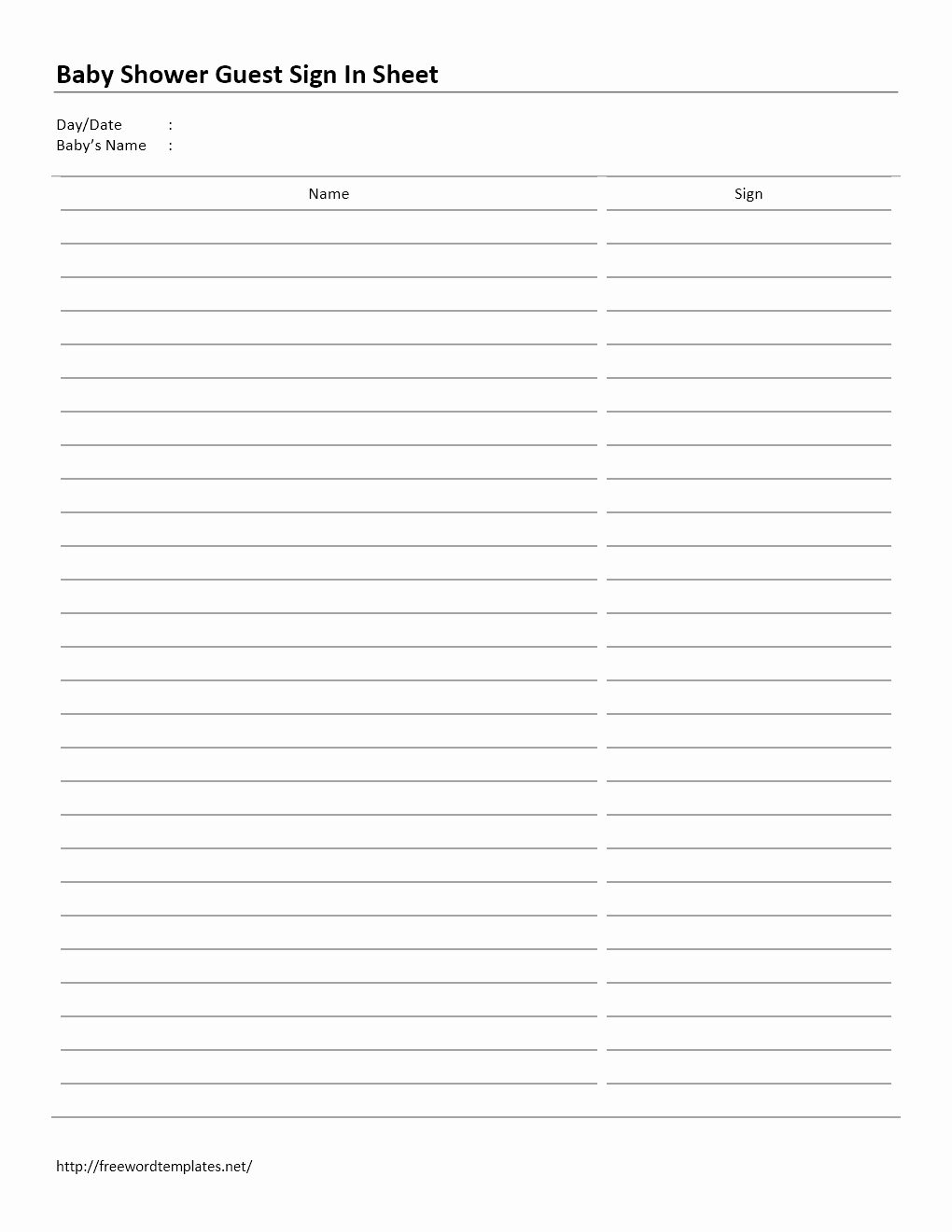 Guest Sign In Sheet Templates New Baby Shower Guest Sign In Sheet