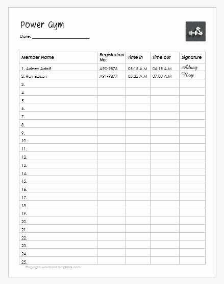 Gym Sign In Sheet Template Inspirational 27 Sign In &amp; Sign Out Sheets for Every Profession