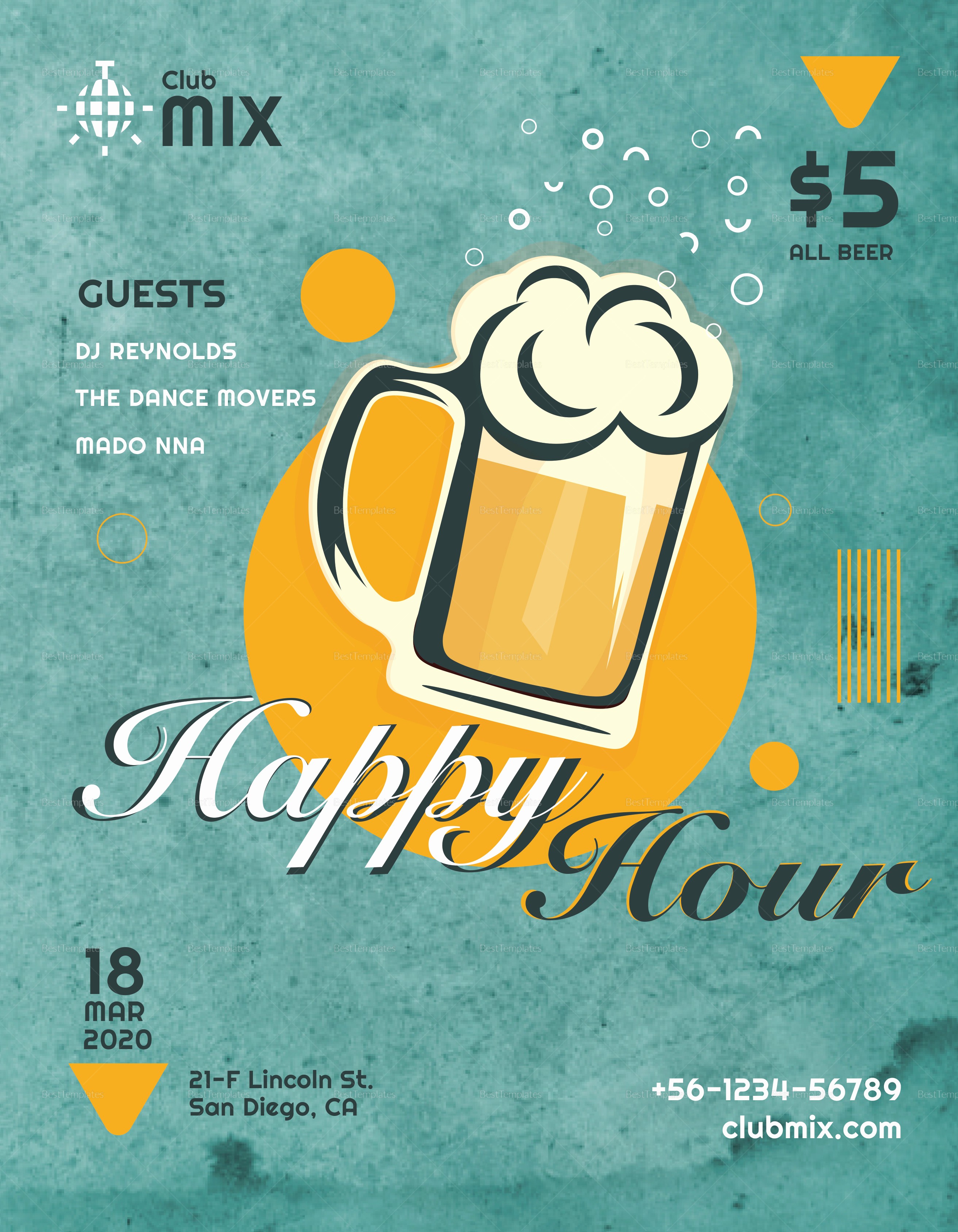 Happy Hour Flyer Template Free Lovely Vintage Happy Hour Flyer Design Template In Psd Word