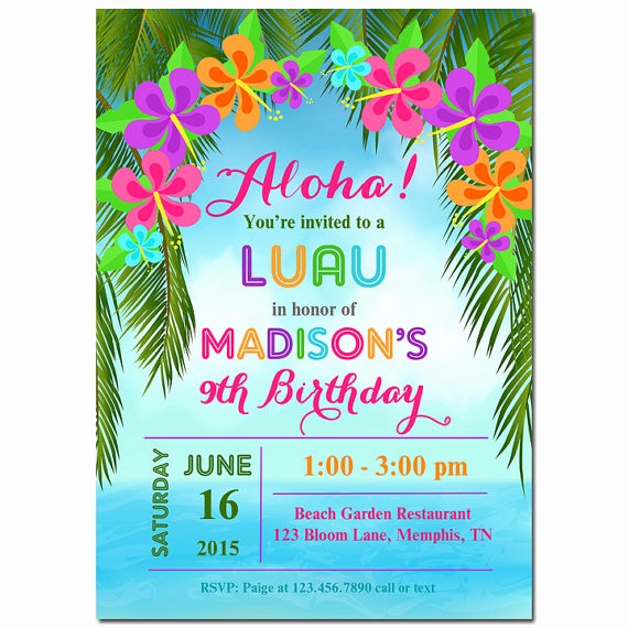 Hawaiian Party Invitation Template Free Fresh Luau Invitation Printable or Printed with Free Shipping