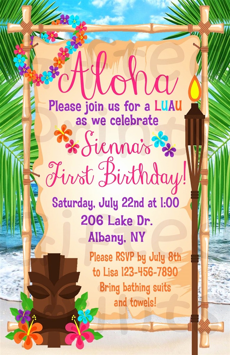 Hawaiian theme Party Invitations Printable Inspirational Birthday Invitation Luau theme