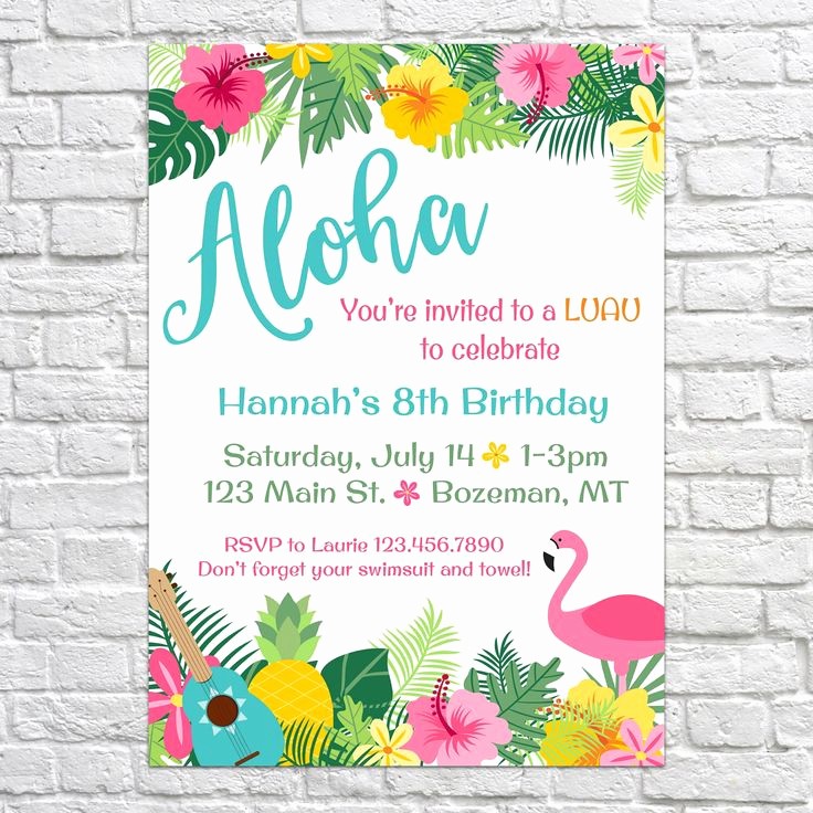 Hawaiian theme Party Invitations Printable Luxury Luau Birthday Invites Aloha Pineapple Invitations Summer