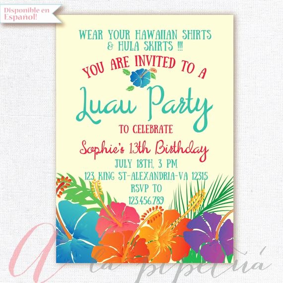 Hawaiian themed Invitation Templates Free New Luau Invitation Birthday Party Hawaiian Party Invitation