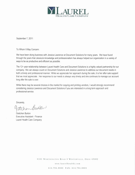 Health Care Letter Of Recommendation Unique Reference Letter Laurel Health Care Pany