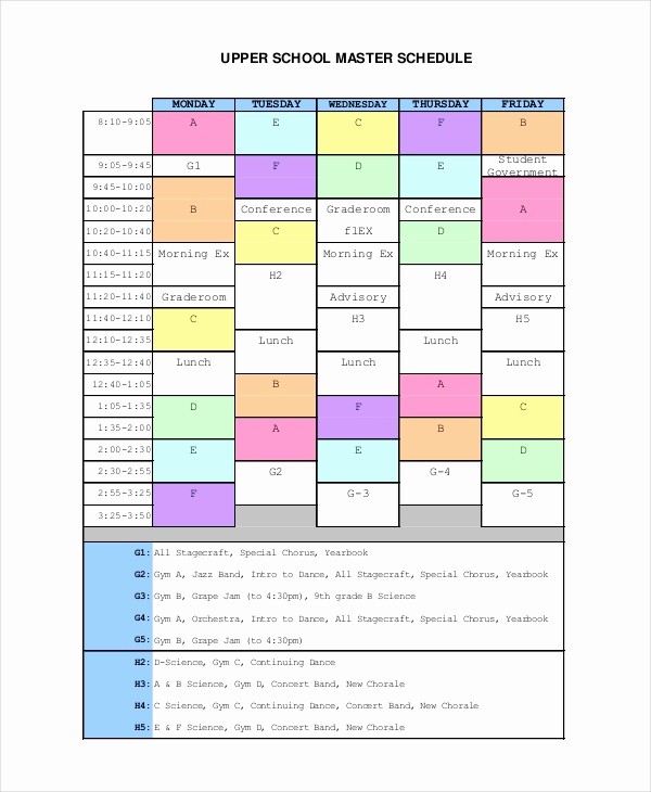 High School Class Schedule Example Inspirational Master Schedule Template 11 Free Word Pdf Documents