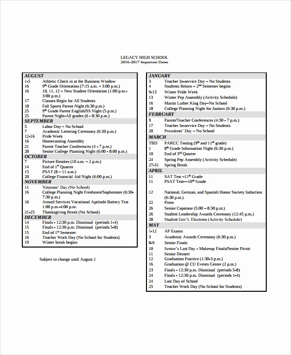 High School Class Schedule Example Inspirational Sample School Schedule Templates 9 Free Documents