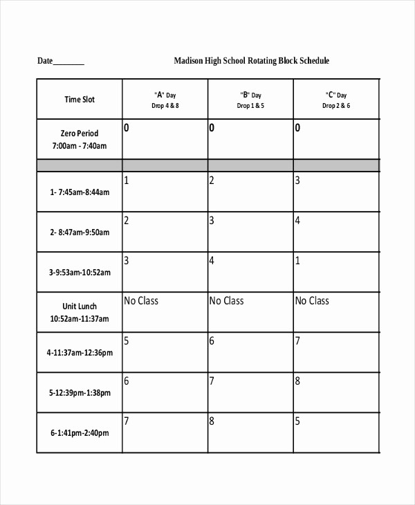 High School Class Schedule Example New Blank School Schedule Template 6 Free Pdf format