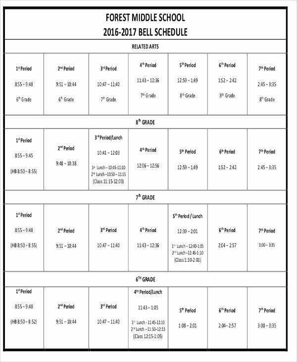 High School Class Schedule Example Unique Middle School Schedule Examples