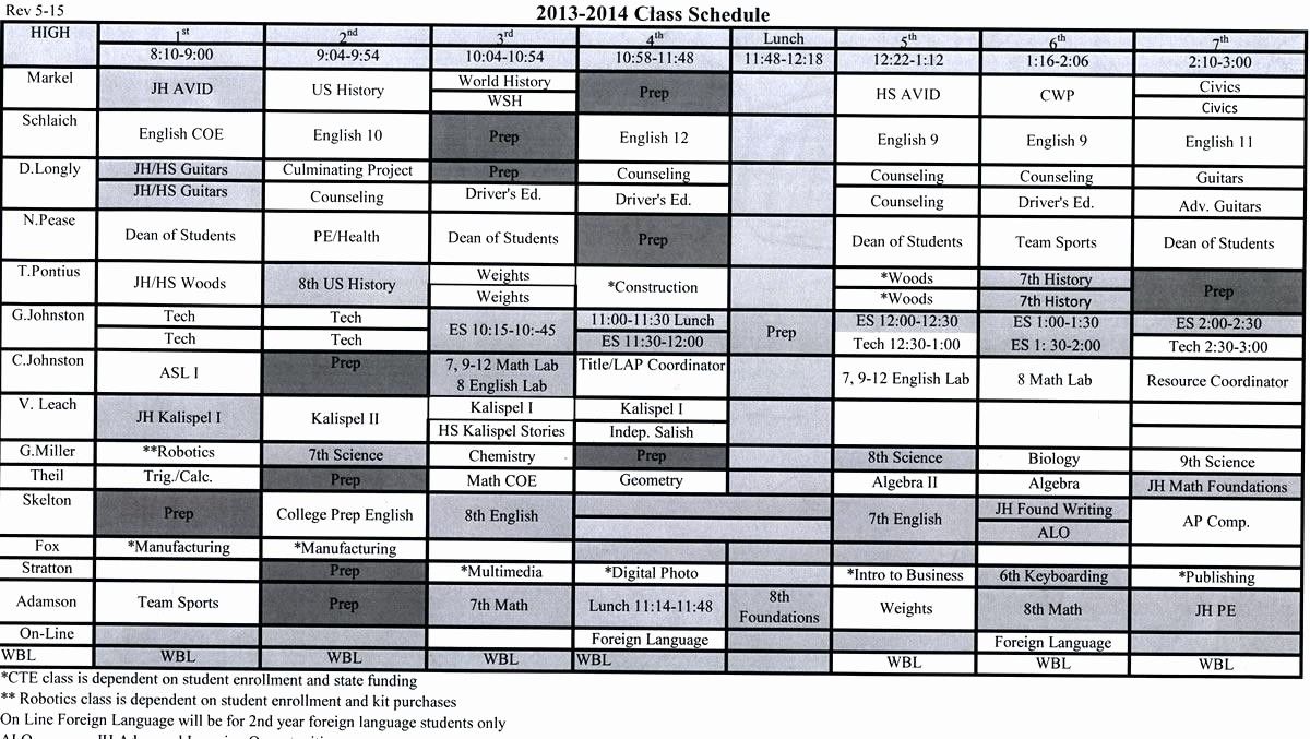 High School Class Schedule Sample Elegant Template Template for Class Schedule