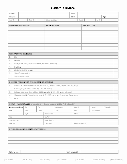 History and Physical Template Free Beautiful Yearly Physical form