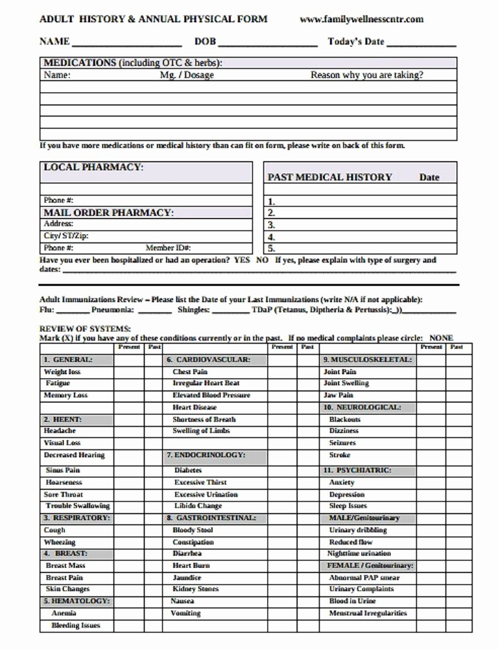 History and Physical Template Free Best Of 8 Yearly Physical form Templates Pdf