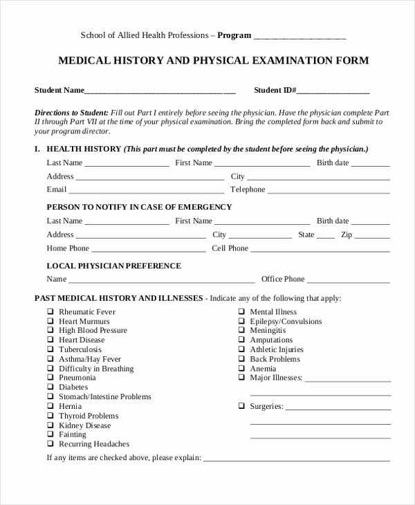 History and Physical Template Free Elegant Sample Medical History form 11 Free Documents In Doc Pdf