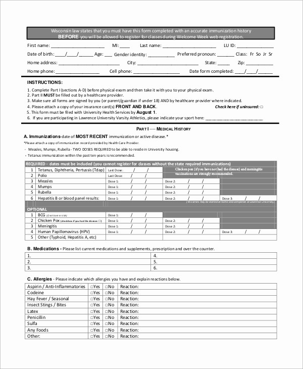 History and Physical Template Free Luxury 10 Sample Medical History forms